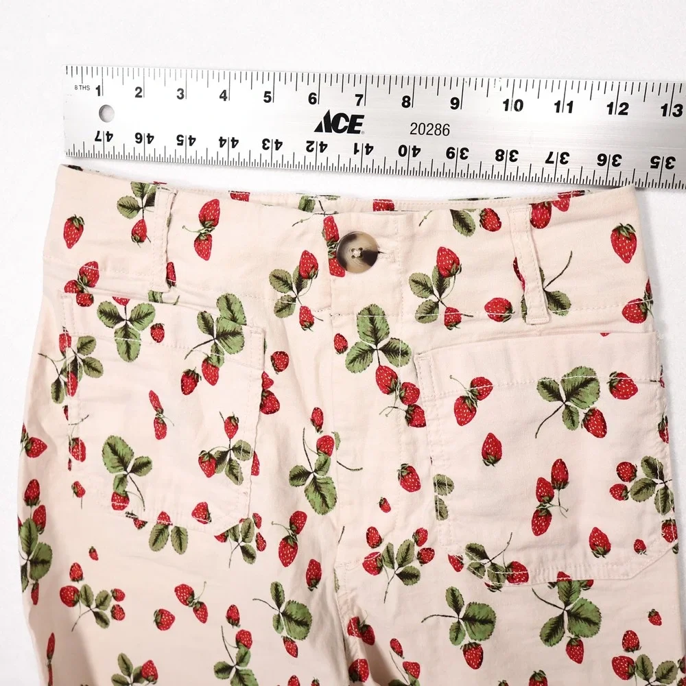 MAEVE ANTHROPOLOGIE Womens 26 Cream Strawberry Print Collete Wide Leg Crop Pants